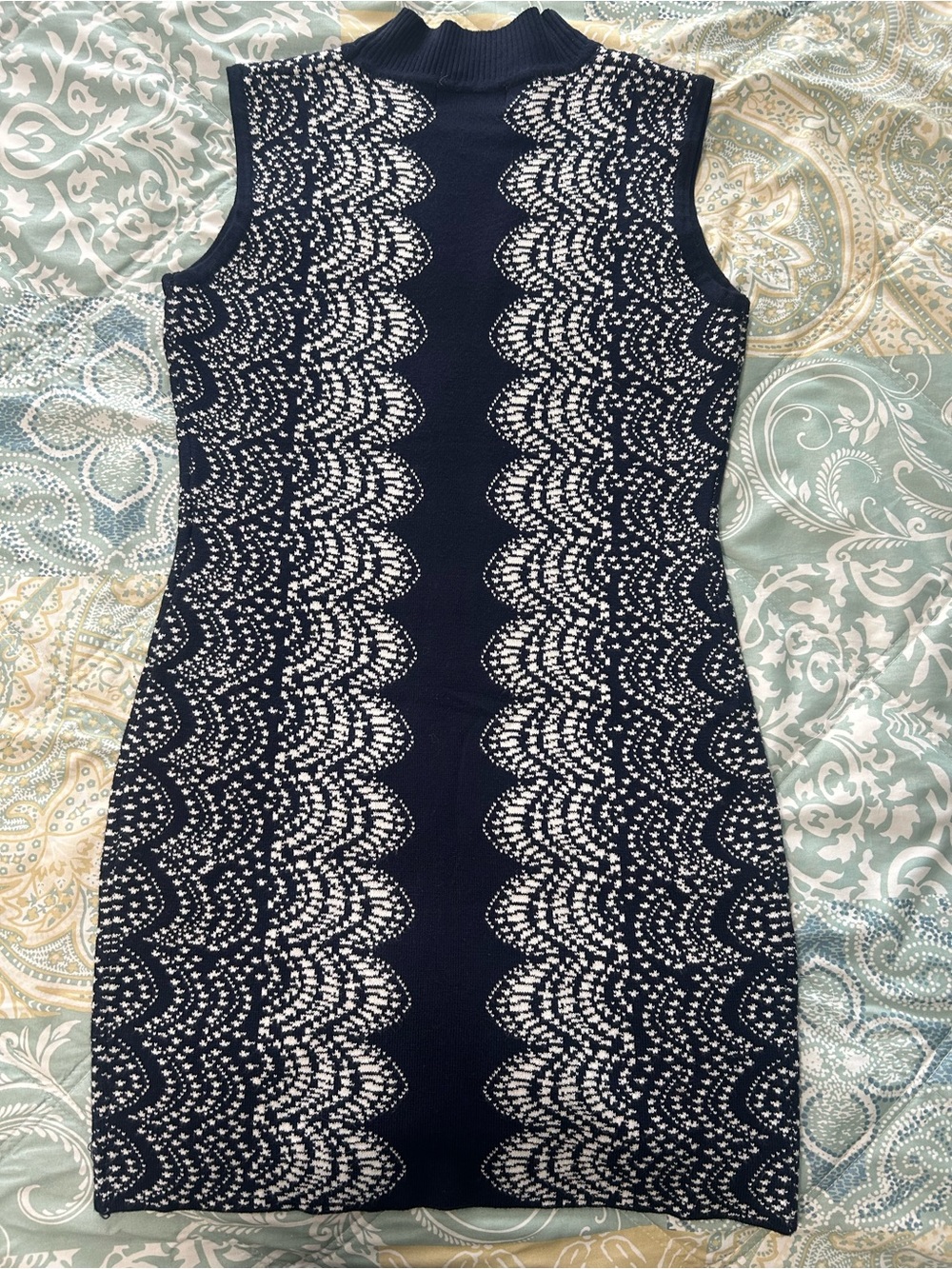 Women's Navy and White Sleeveless Knit Dress
